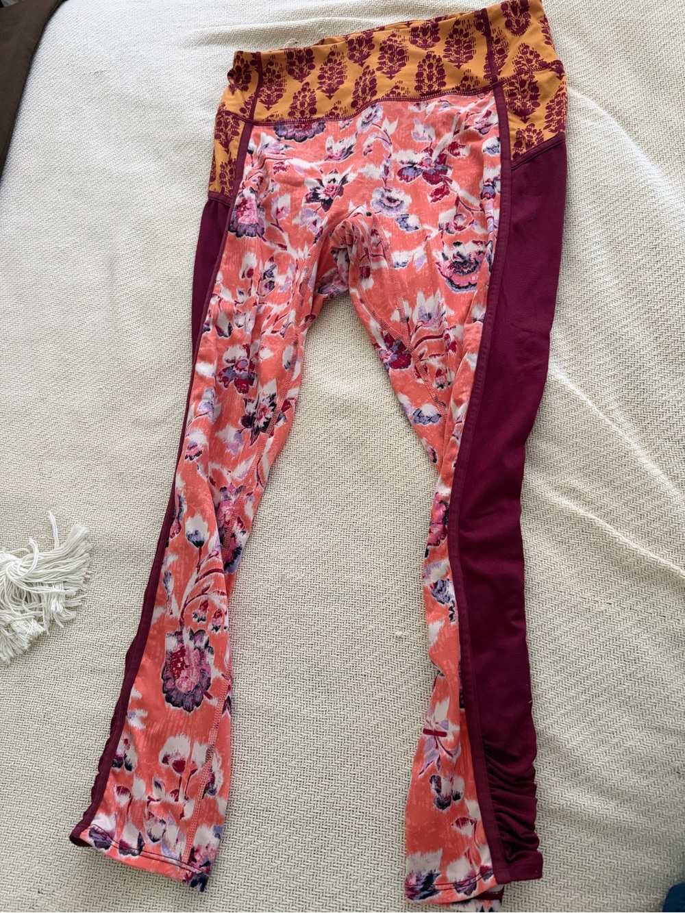Free People FP Movement Floral Coral and Burgundy Active Leggings